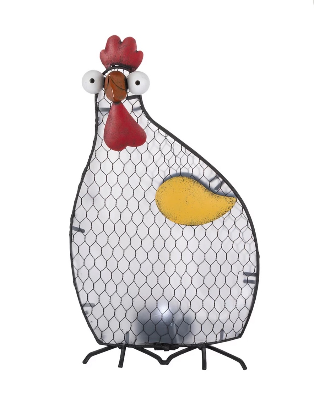 Metal Chicken Solar LED Statue - Red, Yellow, Black